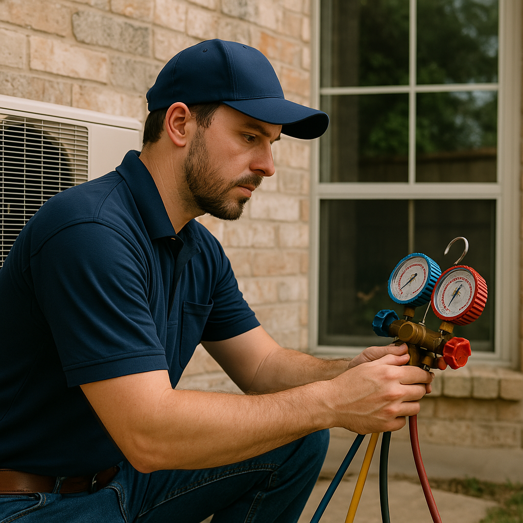 HVAC technician servicing AC unit in Killeen, TX