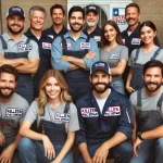 DALL·E 2025-03-15 12.28.15 - A group of 10 happy HVAC employees from 'Killeen HVAC Repair' posing together. They are wearing matching uniforms with the company logo, smiling, and