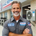 DALL·E 2025-03-15 12.32.19 - A 50-year-old owner of 'Killeen HVAC Repair' posing confidently in front of the company building. He is wearing a professional uniform with the compan
