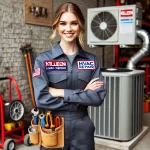 DALL·E 2025-03-15 12.33.41 - A female HVAC technician from 'Killeen HVAC Repair' posing confidently. She is wearing a professional uniform with the company logo, smiling, and stan